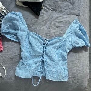 Blue crop puff sleeve top brand new size small